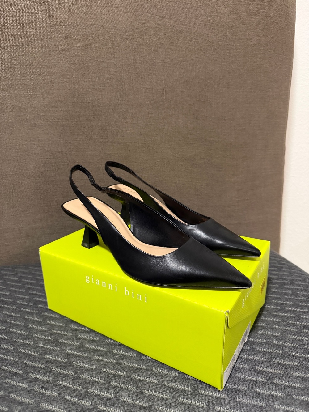 Gianni Bini Wandah Black Leather Slingback Pumps